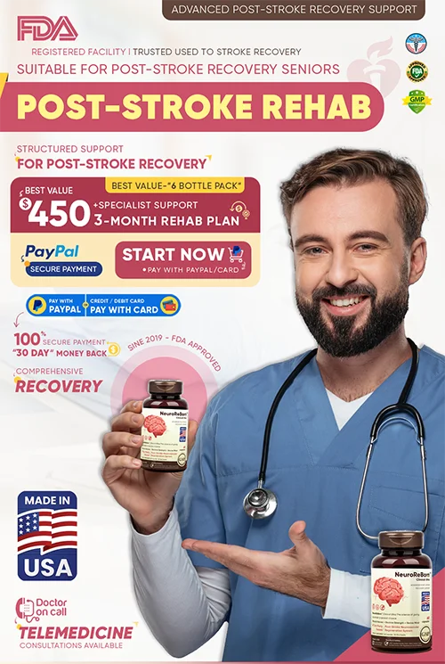 Bricina NeuroReBorn™ Clinical Ultra 6-bottle, 3-Month post-stroke support plan for only USD 450. FDA-registered facility · PayPal secure · 30-day guarantee.